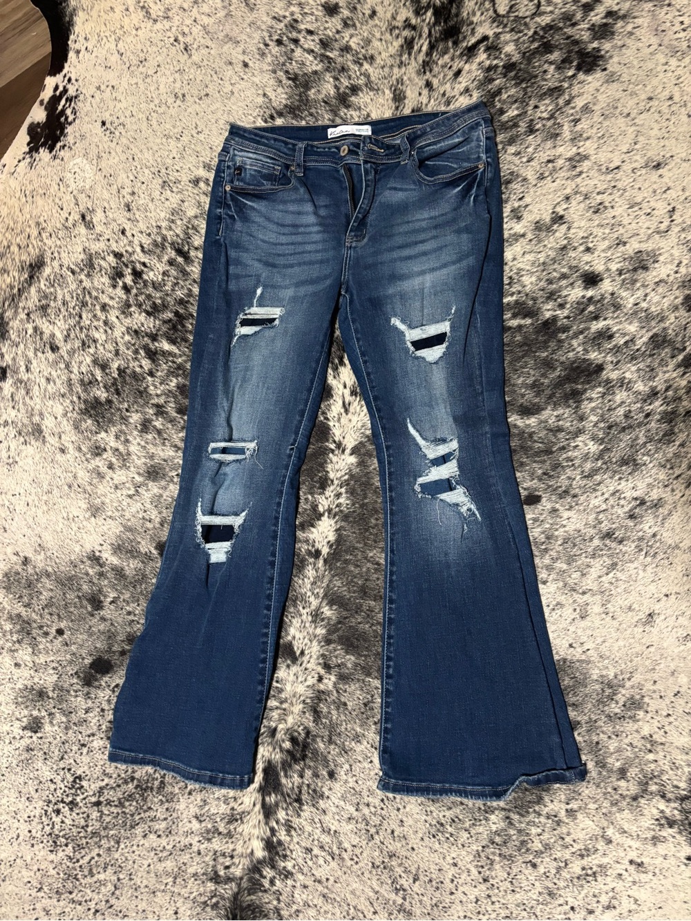Kancan Distressed Dark Blue Women's Flare Jeans